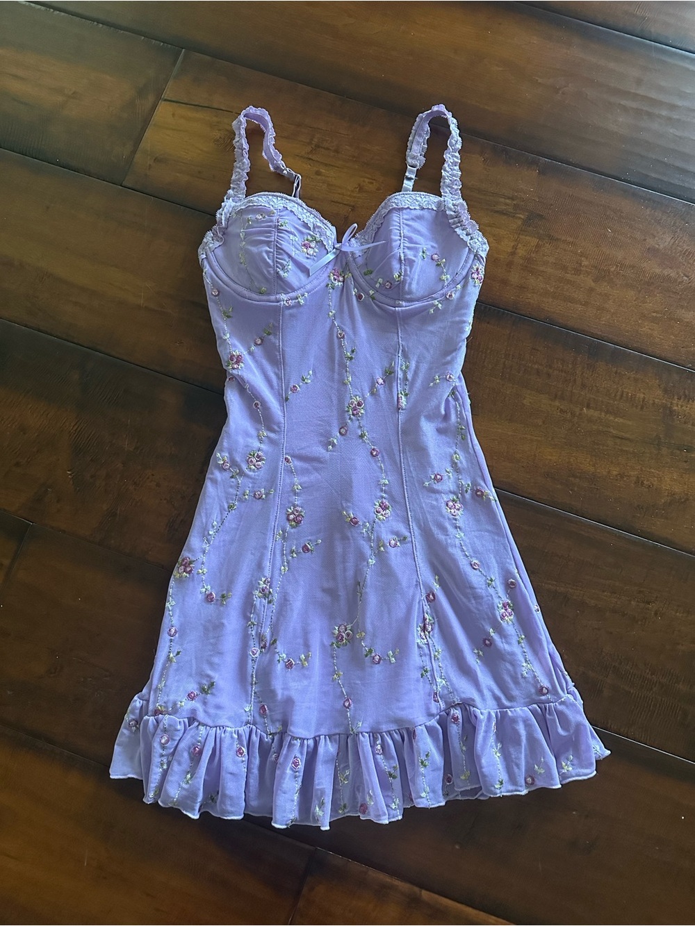 Lilac Floral Embroidered Slip Dress
